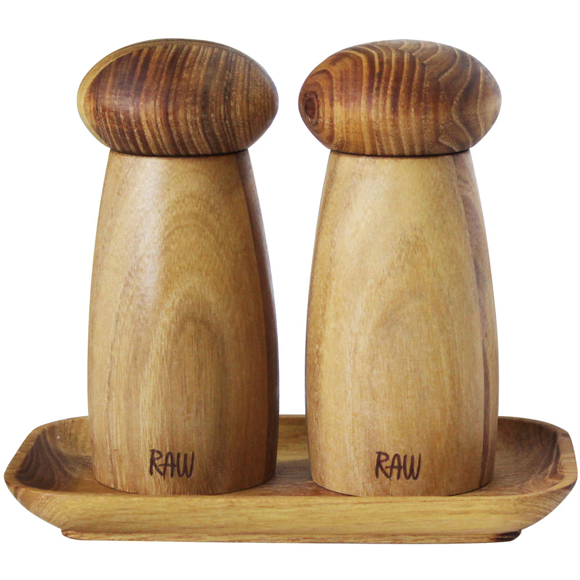 Aida Raw Kvarn Set Med Bricka - Kryddkvarnar Teak Natural