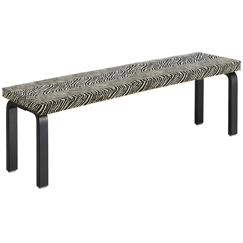 Bench 168B upholstered L-legs, 150 x 35 cm 02 black lacquered 13 Zebra 01 black/white