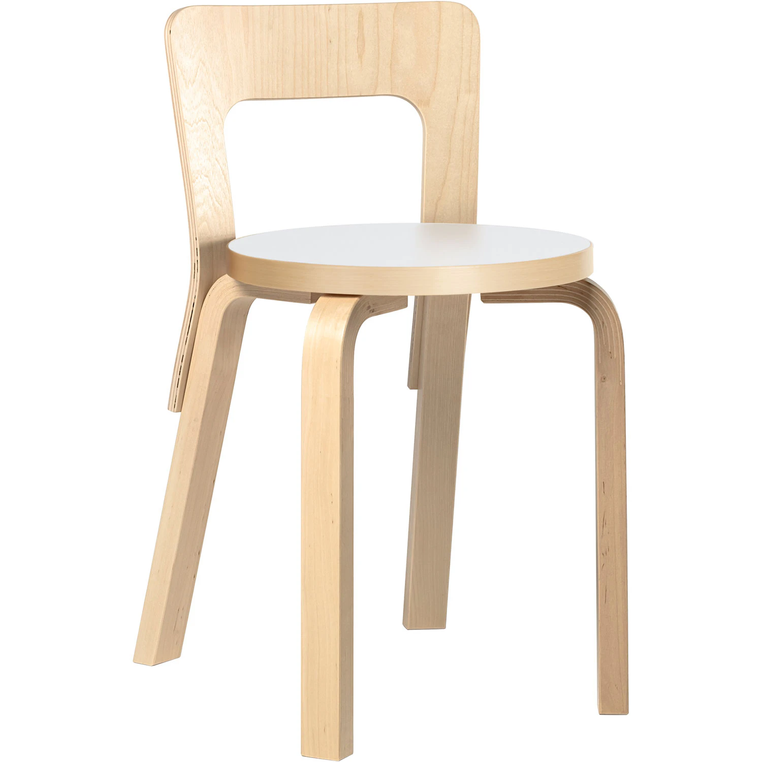 Artek Chair 65 Backrest In Birch Natural Lacquered Seat In White e Lacqnabi Natural Birch - Stolar Laminat Björk