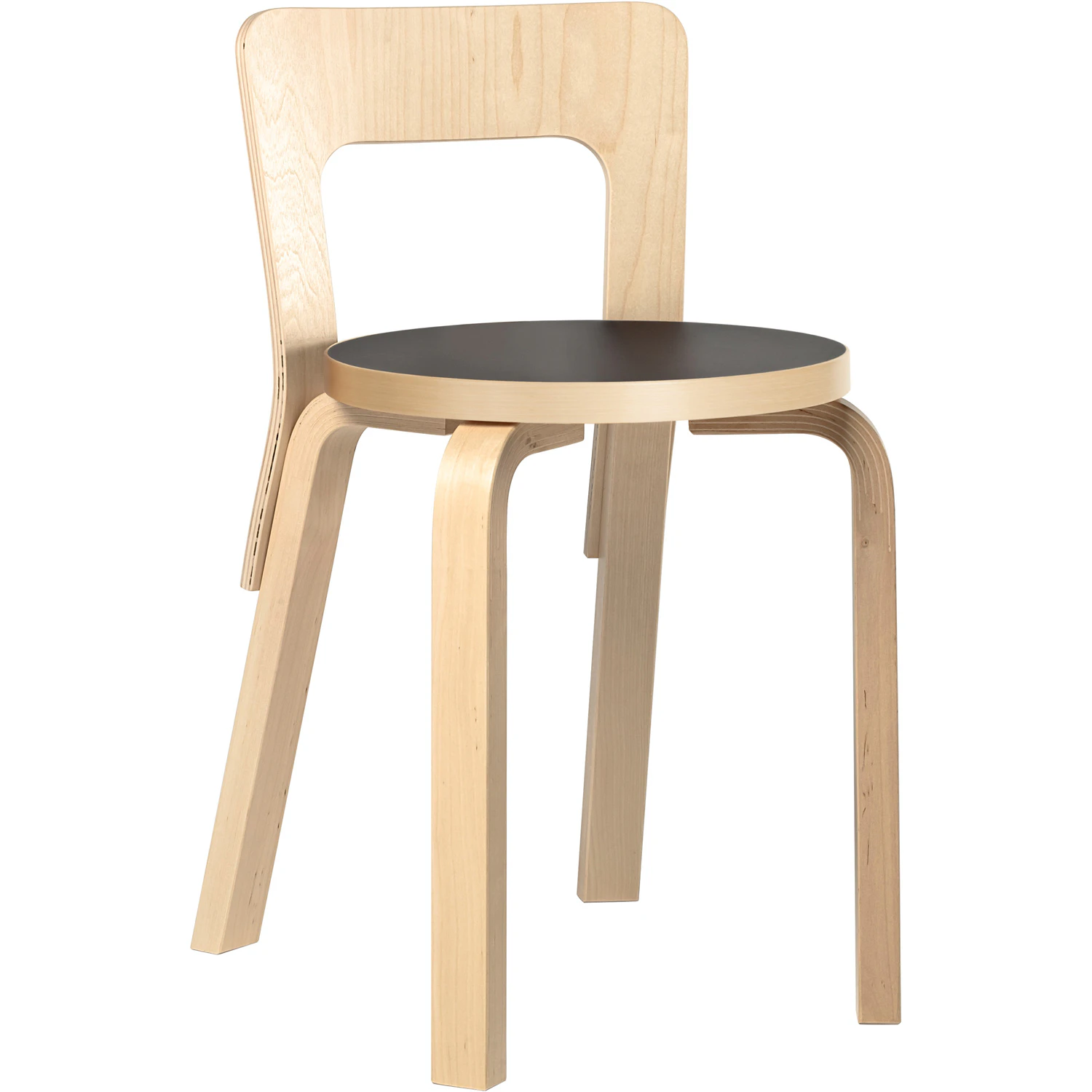 Artek Chair 65 Natural Lacquered Birch Seat In Black Lacqnabi Natural Birch - Stolar Linoleum Björk