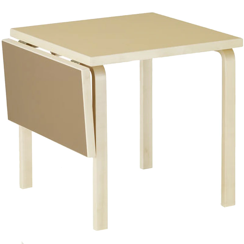 Aalto Table foldable DL81C Legs and edge band natural lacquered, top clay linoleum, drop-leaf