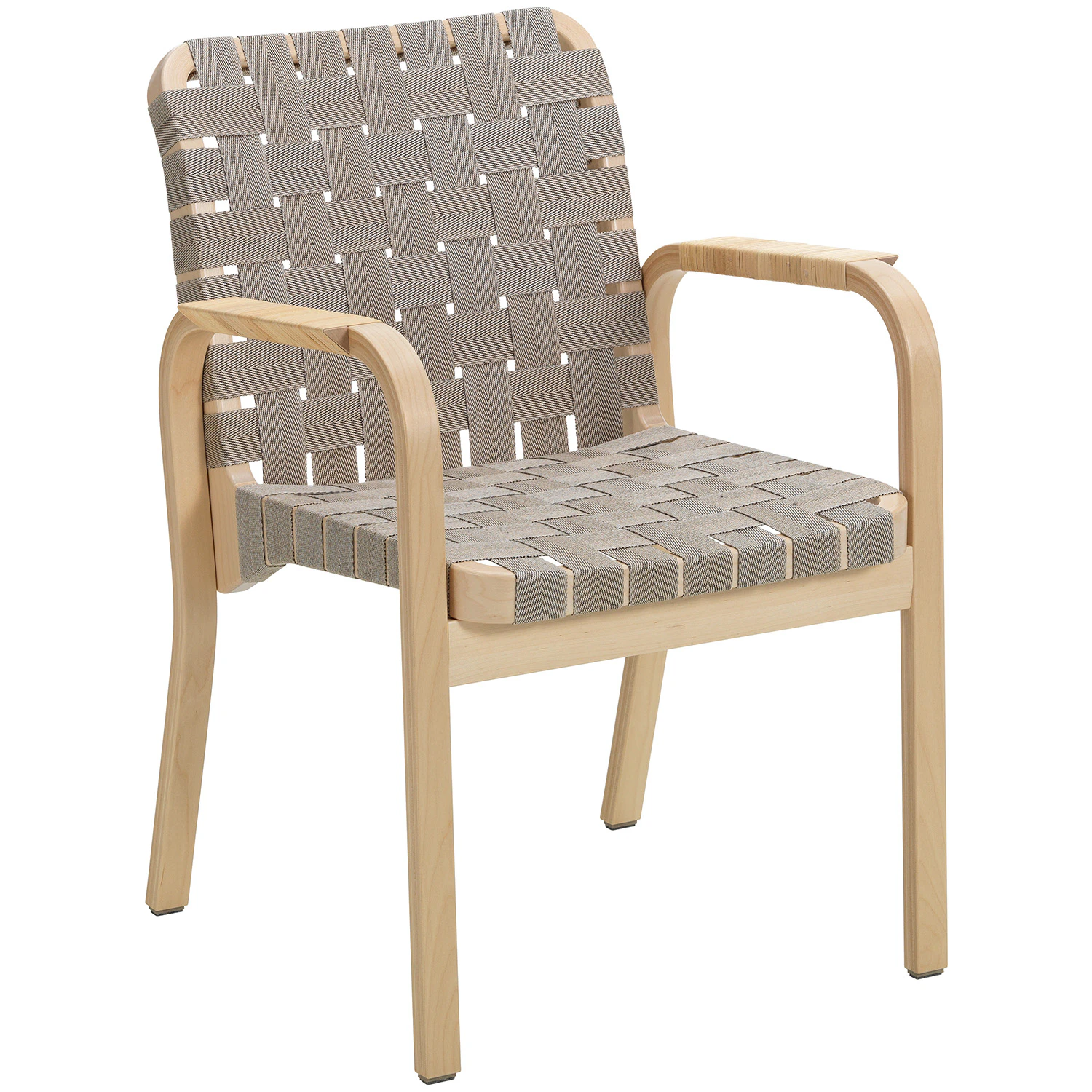 Artek Armchair 45 Karmstol Svartlackerad Yta Kl&auml;dsel i Linne Clear Lacquered / Naturligt V&auml;vband - Stolar Bj&ouml;rk Natural