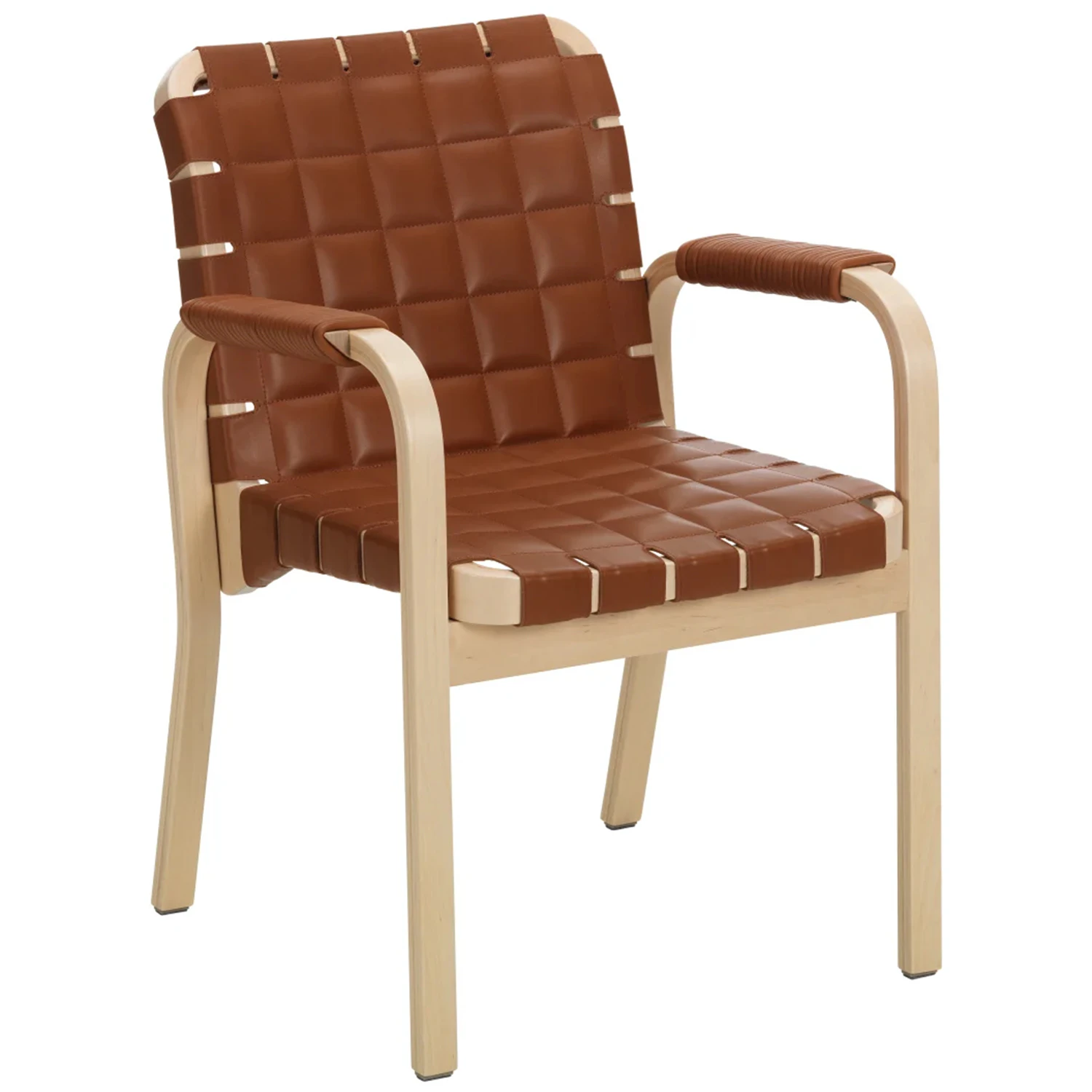 Artek Armchair 45 Karmstol Klarlackad / Quiltat L&auml;der - Stolar Bj&ouml;rk M&ouml;rkbrun