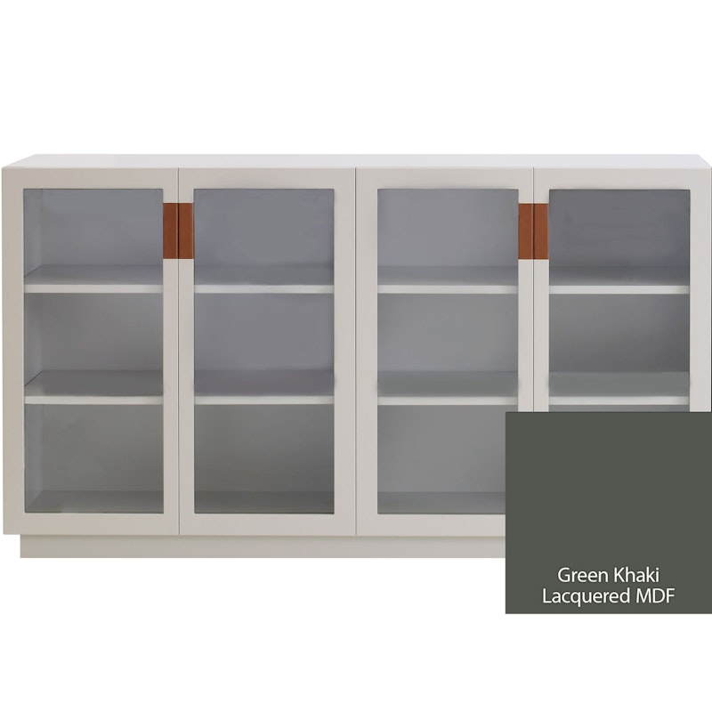 Frame 160 Medium Vitrinskåp Med Glasdörrar, Green Khaki / Konjak
