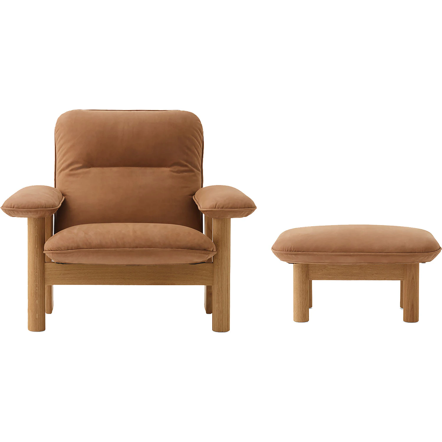 Audo Copenhagen Brasilia F&aring;t&ouml;lj Med Ottoman Naturlig Ek Dunes Cognac 21004 - F&aring;t&ouml;ljer Anilinl&auml;der Konjak