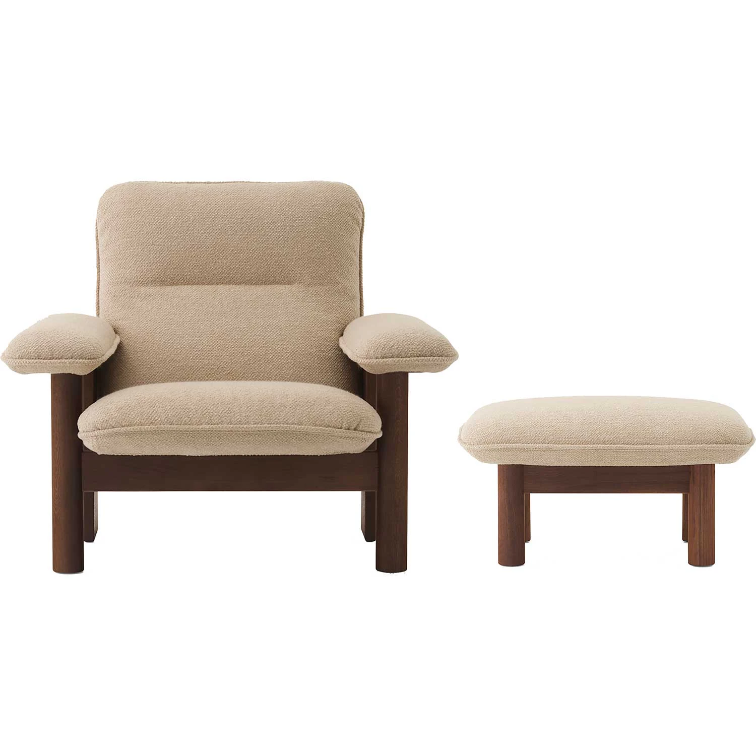 Audo Copenhagen Brasilia F&aring;t&ouml;lj Med Ottoman Walnut - Massiv Valn&ouml;t Boucl&eacute; 02 Beige