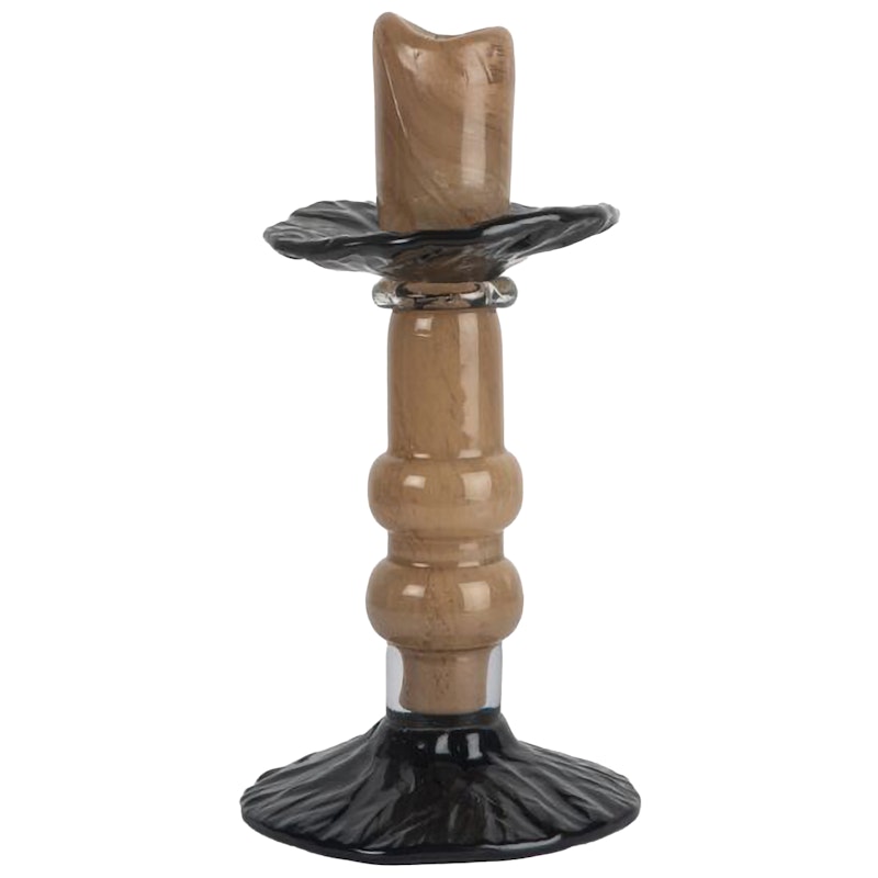 Lara Ljusstake 22 cm, Svart / Beige