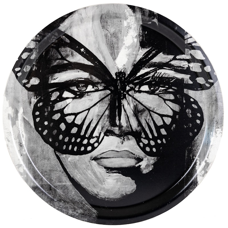 Golden Butterfly B&W Bricka, 31 cm