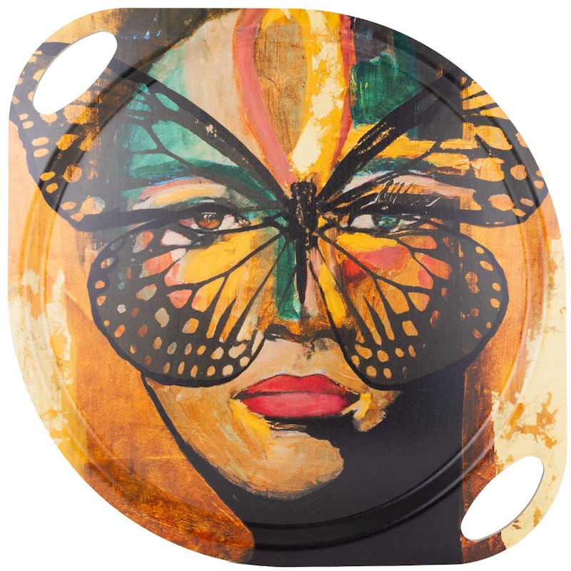 Golden Butterfly Bricka Med Handtag, 38 cm