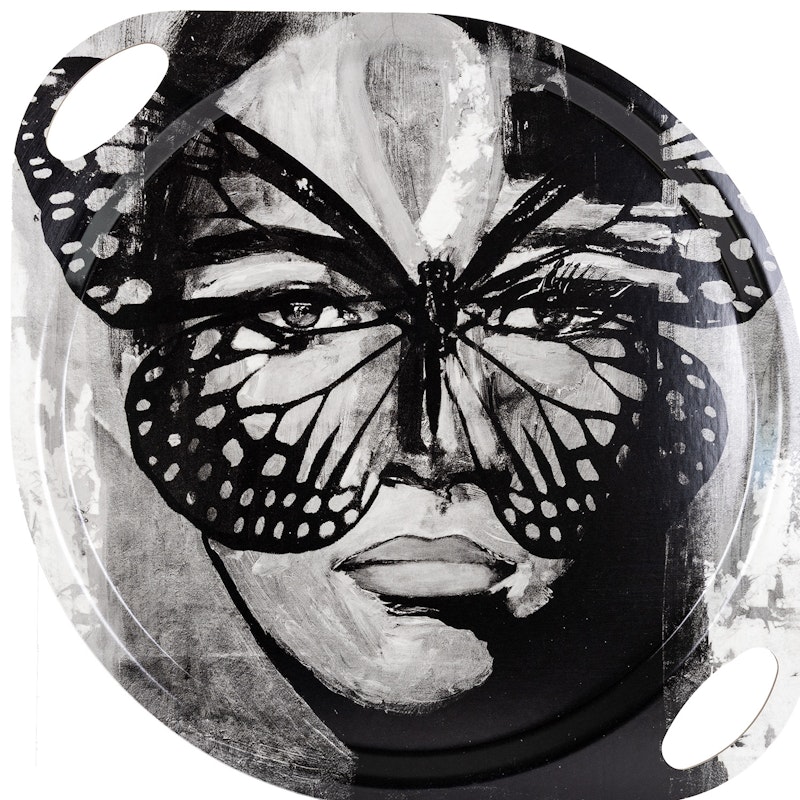Golden Butterfly B&W Bricka Med Handtag, 38 cm