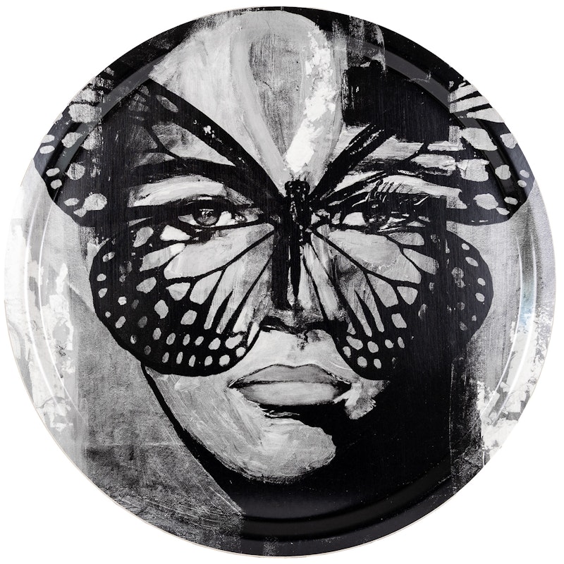 Golden Butterfly B&W Bricka, 46 cm