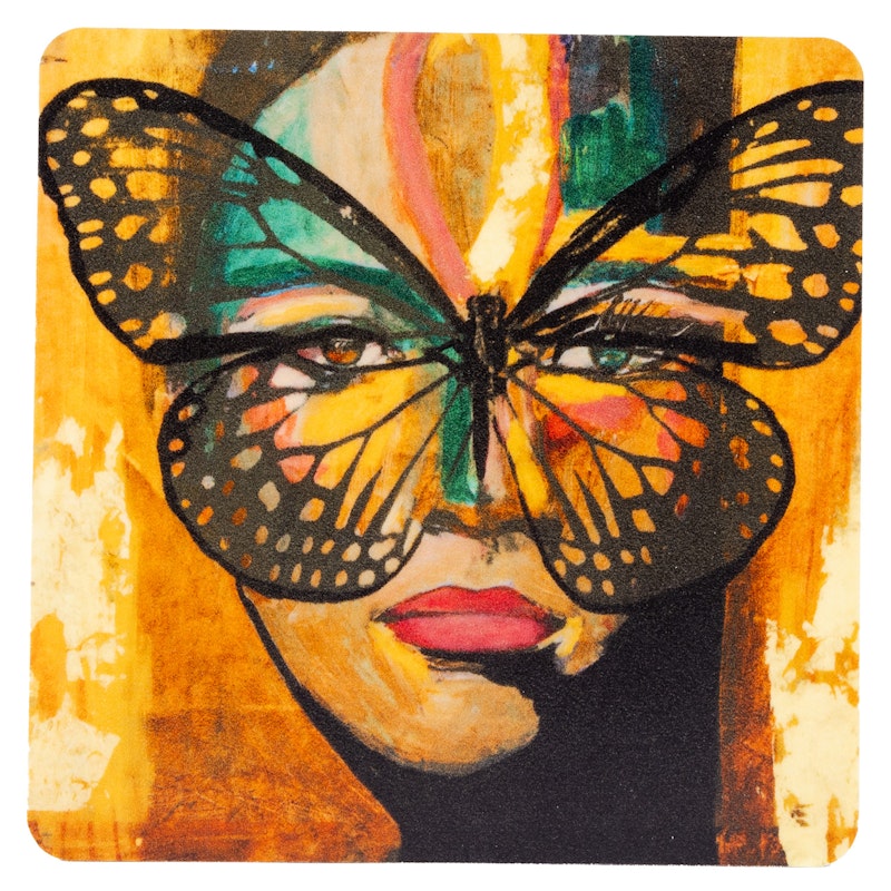 Golden Butterfly Glasunderlägg 9x9 cm, Multi