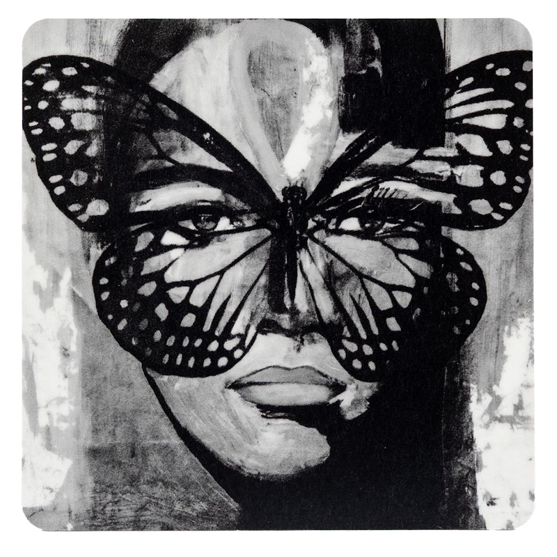 Golden Butterfly B&W Glasunderlägg 9x9 cm, Svart / Vit