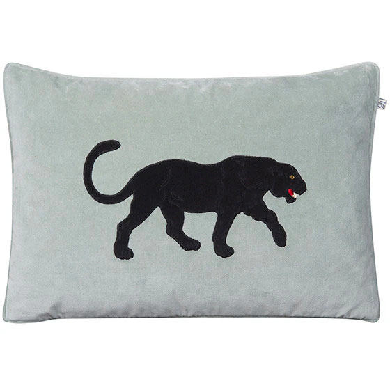 Chhatwal & Jonsson Embroidered Black Panther Kuddfodral 40x60cm - Prydnadskuddar & Fodral Sammet Aqua