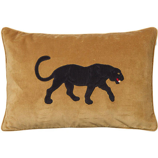 Chhatwal & Jonsson Embroidered Black Panther Kuddfodral 40x60 Cm Masala Yellow - Prydnadskuddar & Fodral Sammet Gul