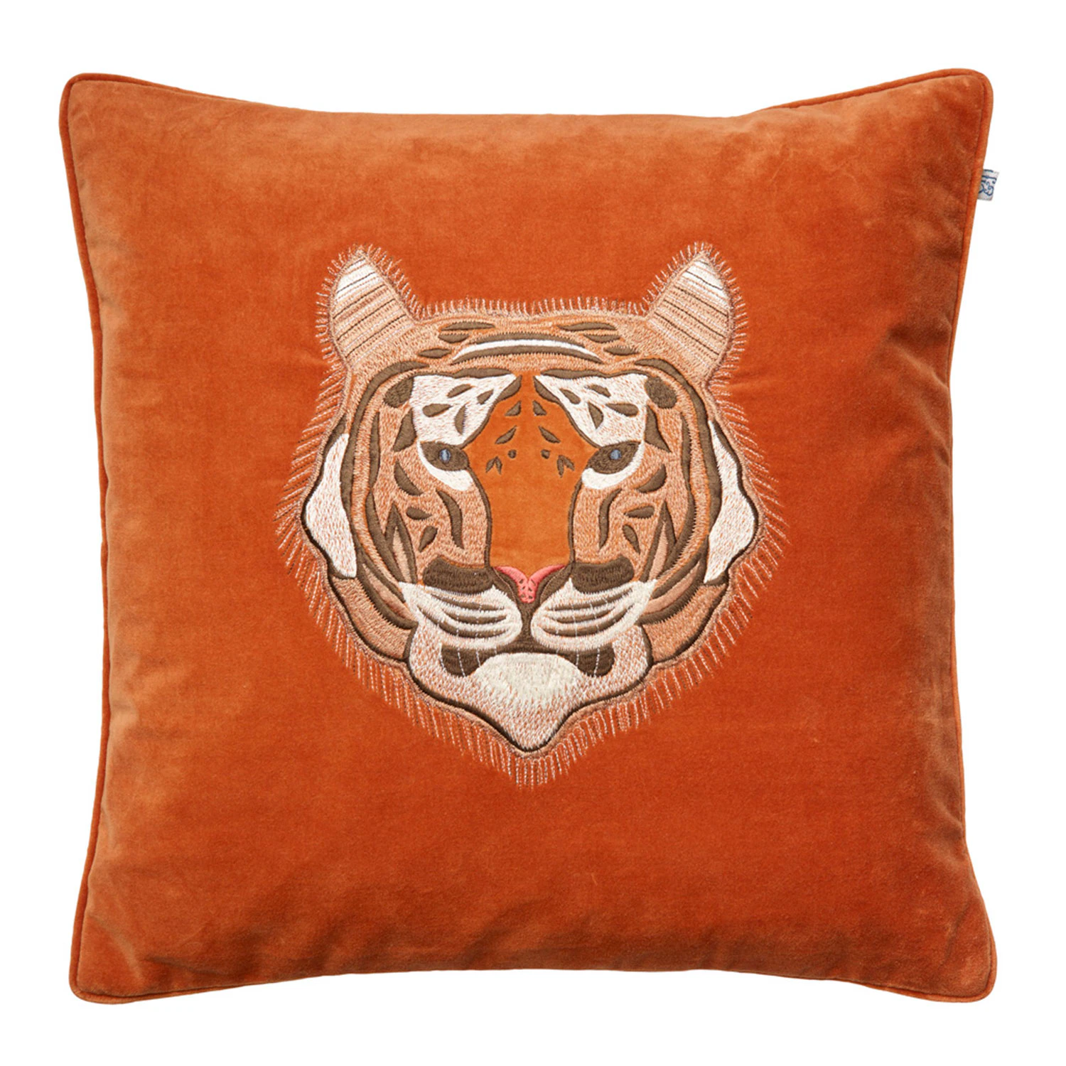 Chhatwal & Jonsson Embroidered Tiger Velvet Kuddfodral 50x50 Cm - Prydnadskuddar & Fodral Sammet Orange