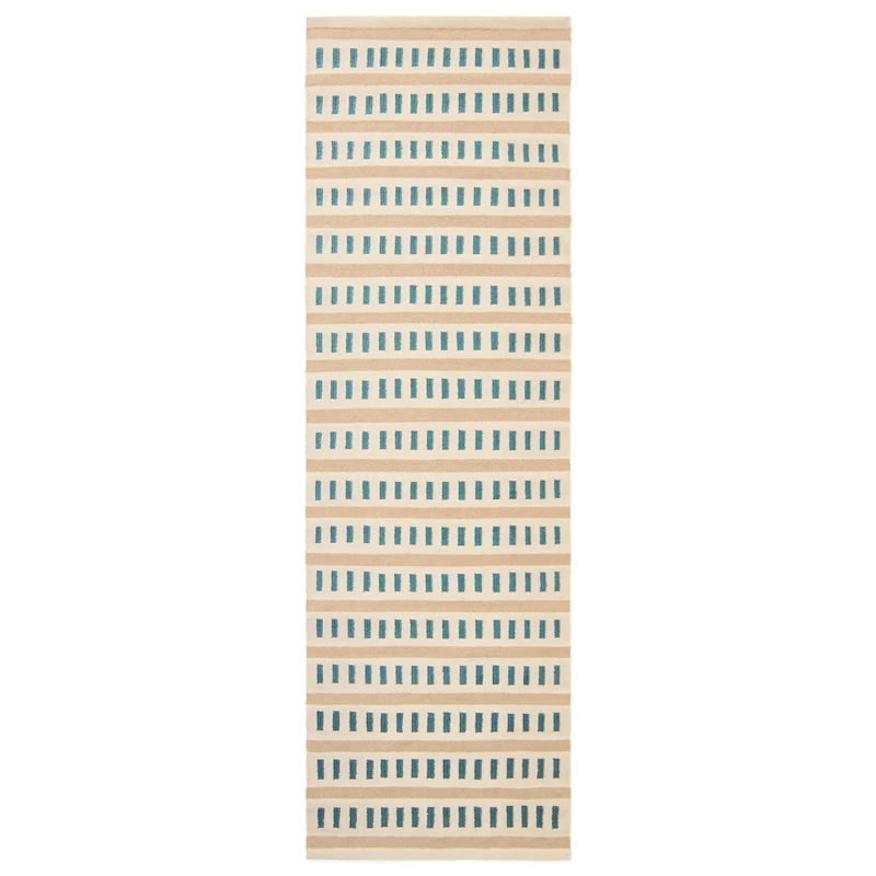 Ladakh Ullmatta 80x250 cm, Off-white / Himmelsblå / Ljusbeige