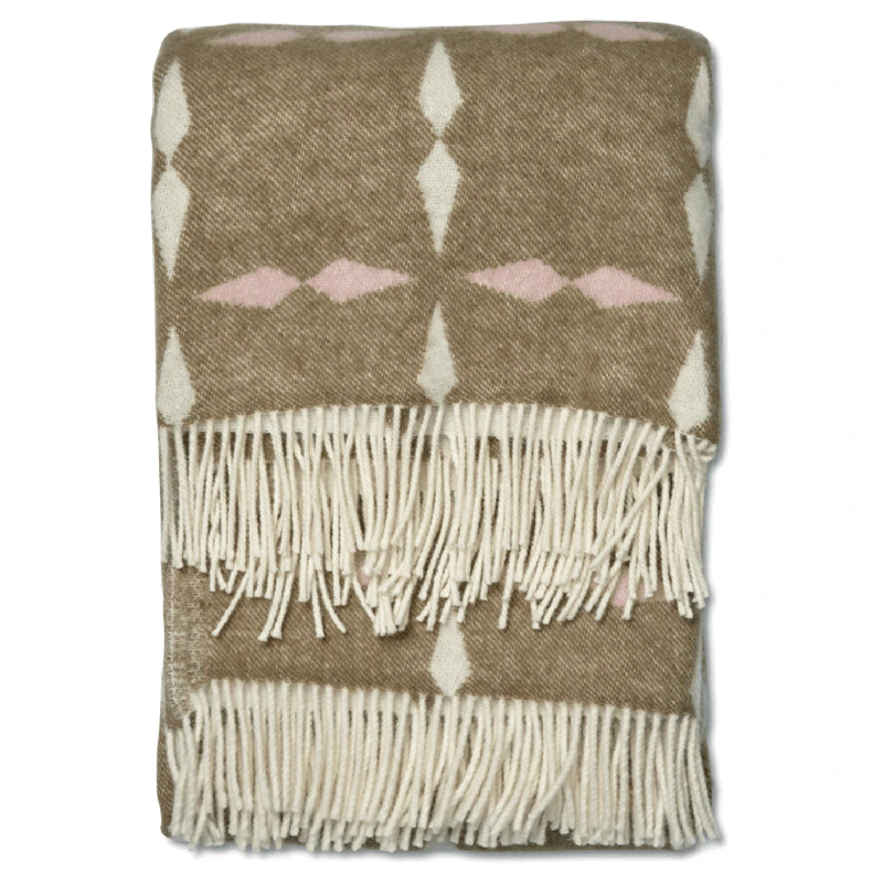 Tile Ullpläd 130x180 cm, Vit / Rosa / Beige