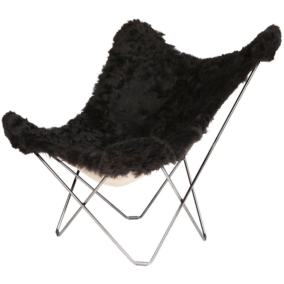 Cuero Iceland Mariposa Butterfly Chair Shorn Black/chrome - F&aring;rskinn Svart