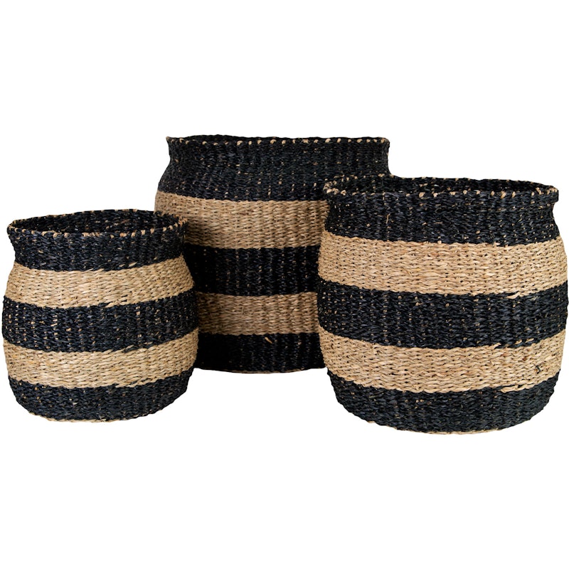 Prisa Stripe Korgar Svart / Natur, 3-pack