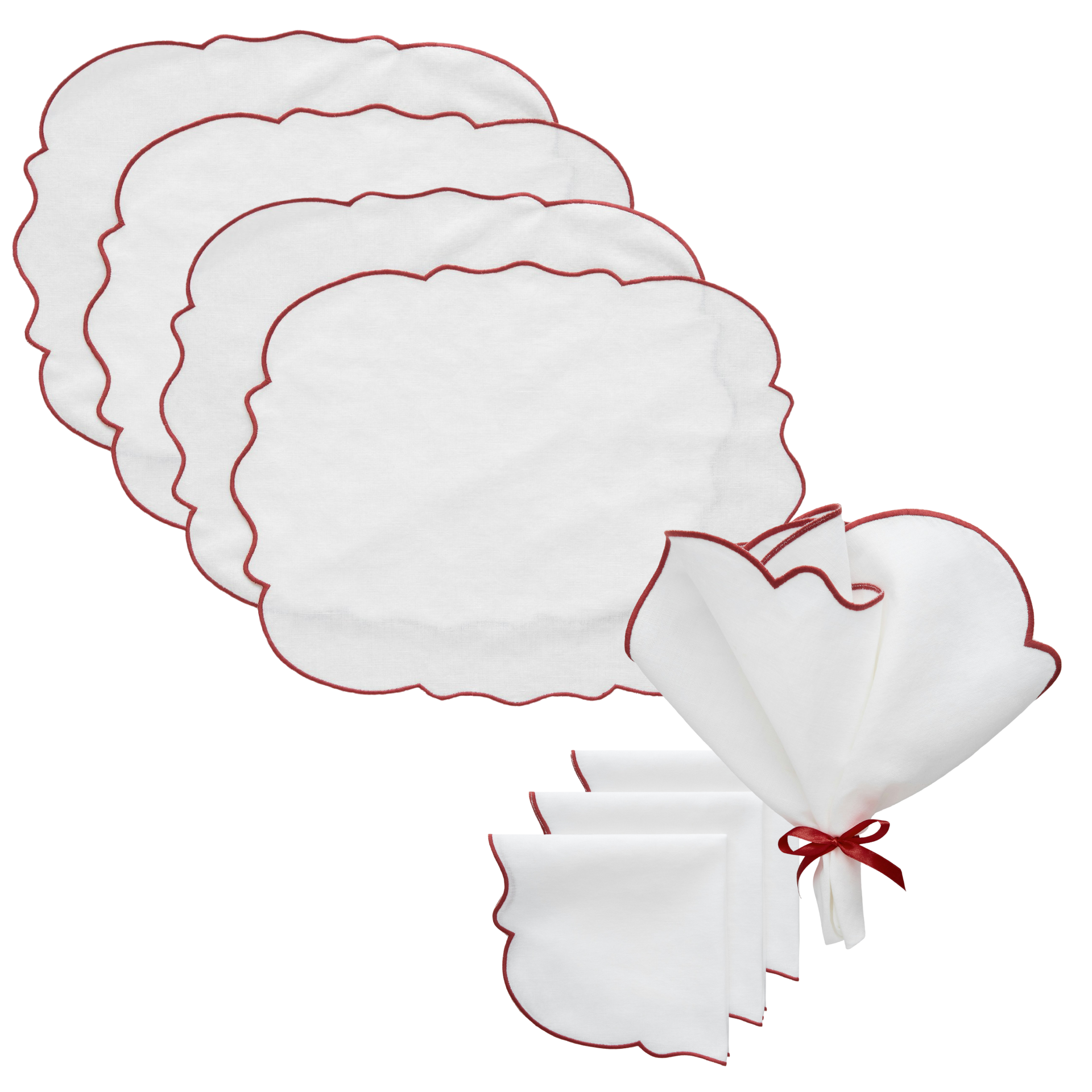 Decotique Gia Textilset 4 Bordstabletter + 4 Servetter / Vinr&ouml;d - Bordstabletter & Glasunderl&auml;gg Bomull Vit