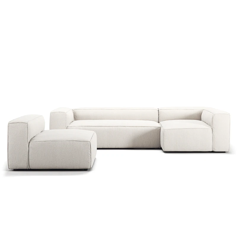 Grand 4-Sitssoffa Divan Höger Med Fåtölj Bouclétyg, Steam White