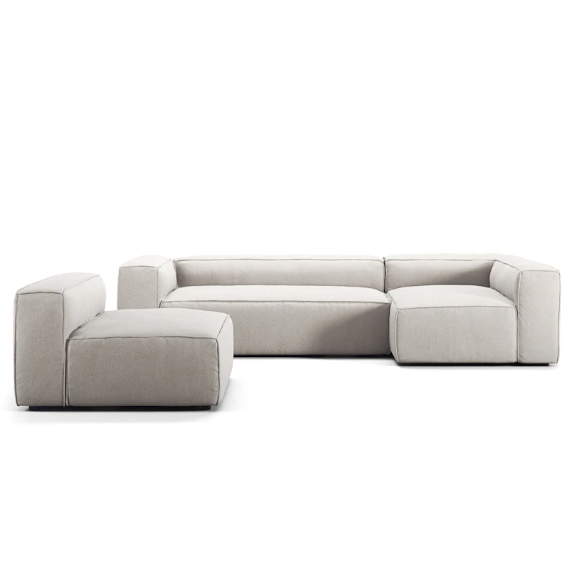 Grand 4-Sitssoffa Divan Höger Med Fåtölj Minetyg, Moon White
