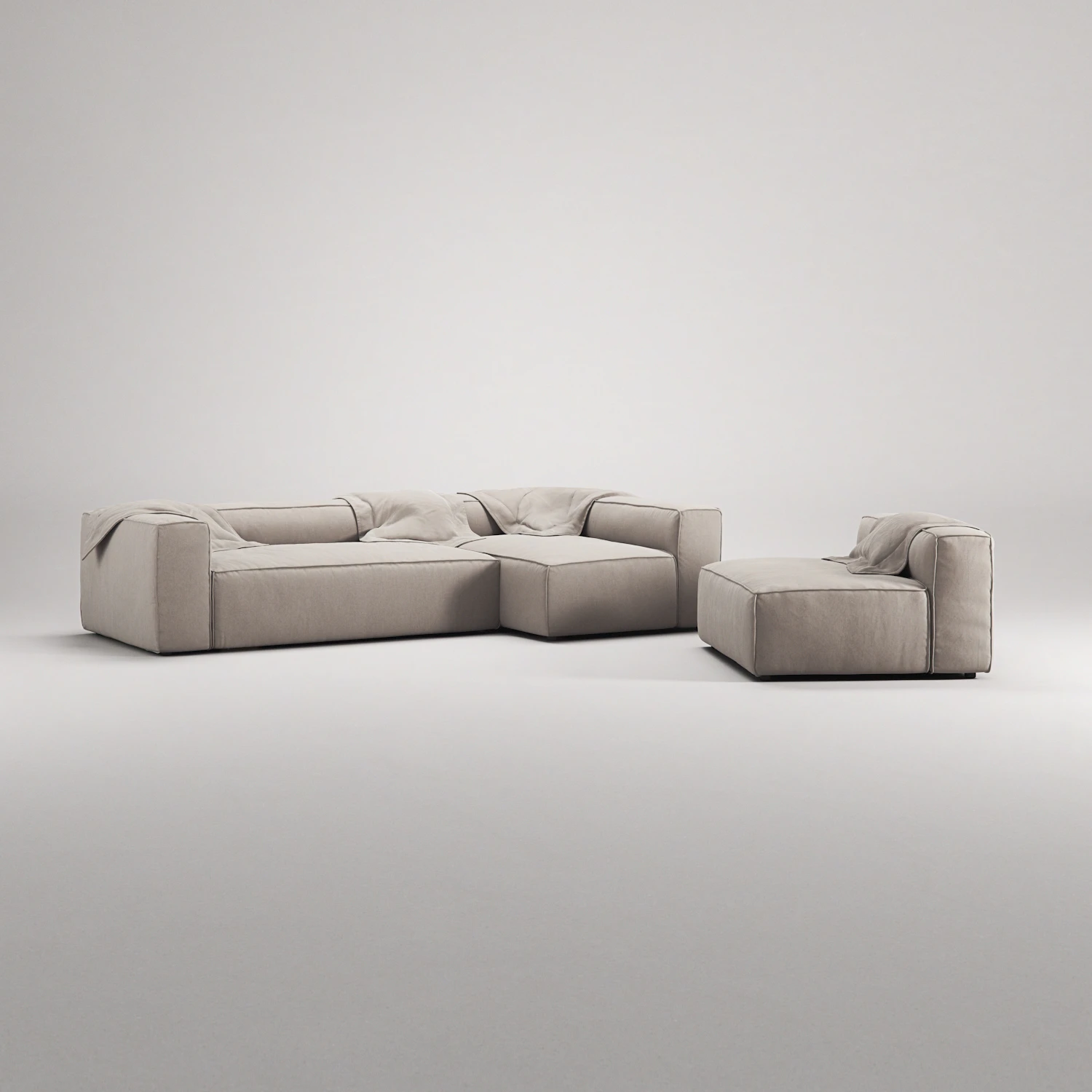 Decotique Grand 4-sitssoffa Divan Höger Med Fåtölj, sandshell beige från Decotique, bild 3