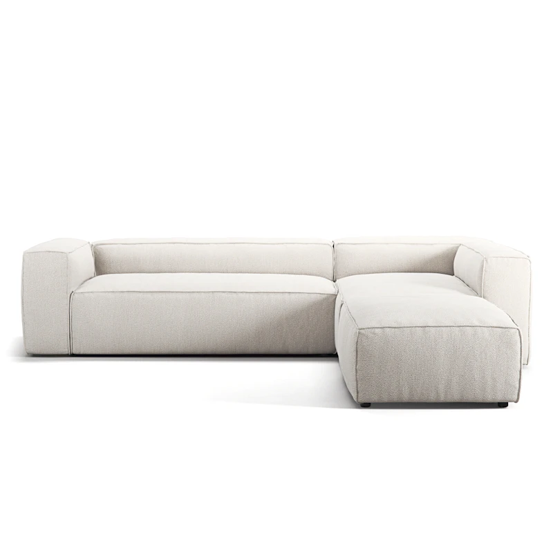 Grand 4-Sitssoffa Divan Höger öppet avslut Bouclétyg, Steam White