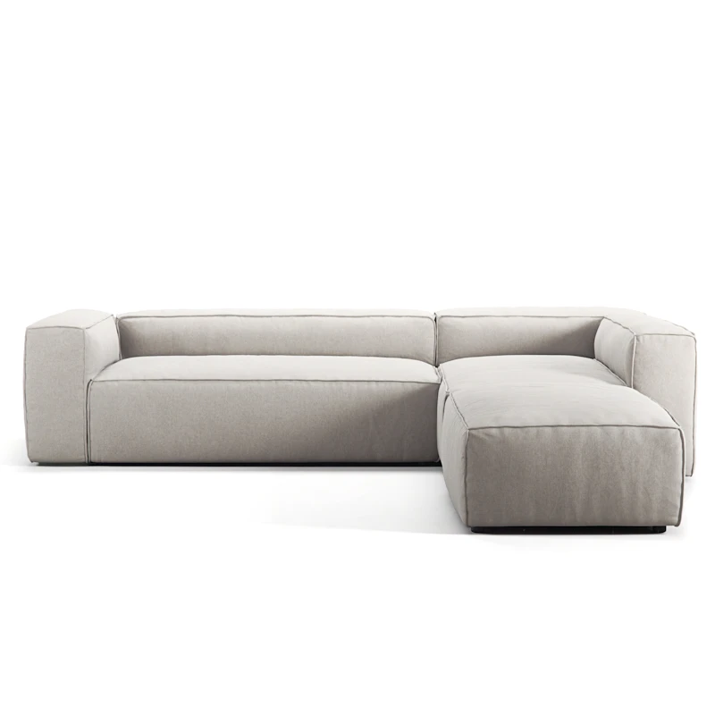 Grand 4-Sitssoffa Divan Höger öppet avslut Minetyg, Moon White