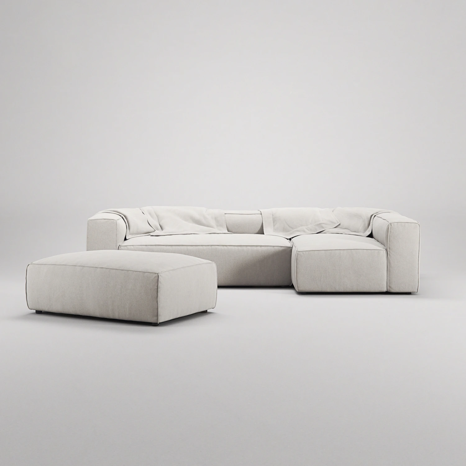 Decotique Grand 4-sitssoffa Divan Höger Öppet Avslut Med Fotpall, moon white från Decotique, bild 4