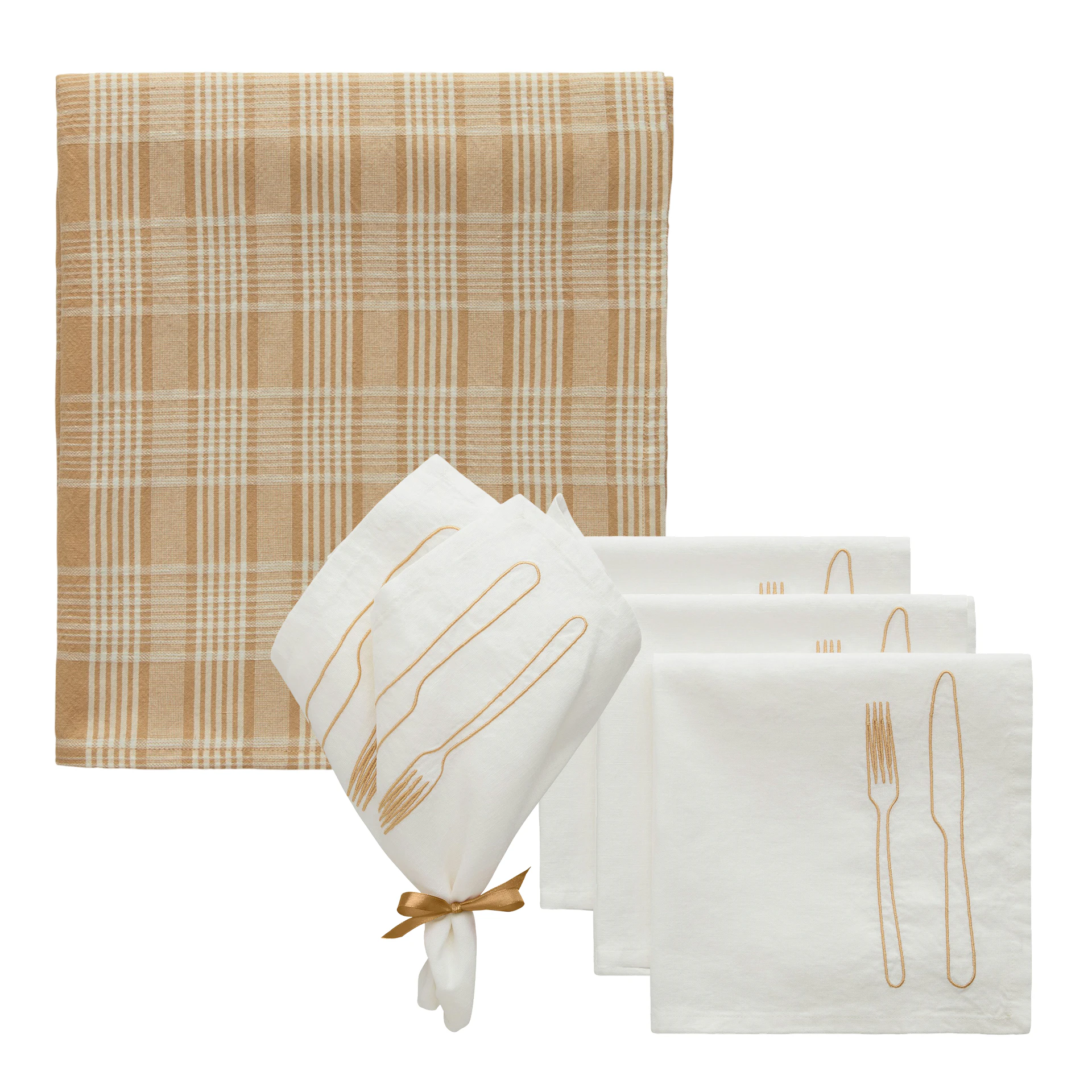 Decotique La Tavola / Rita Textilset 4 Servetter + Duk / Beige / Latte - Dukar & löpare Bomull Vit