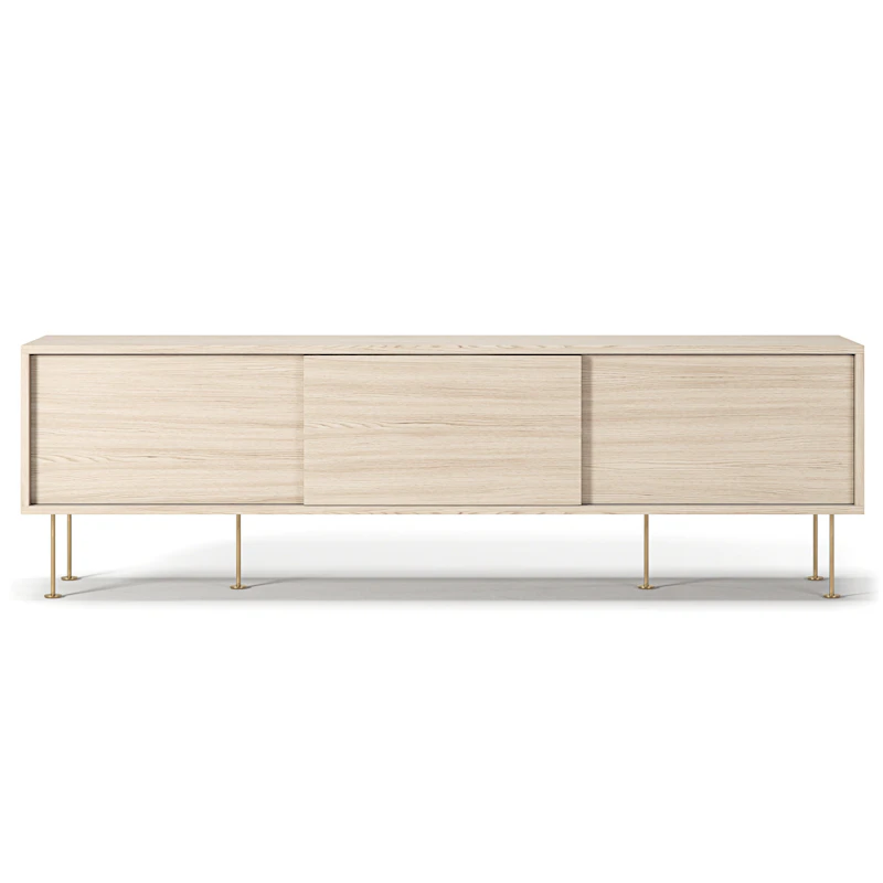 Vogue Mediabänk Med Ben 180 cm, Vitpigmenterad Ek / Mässing