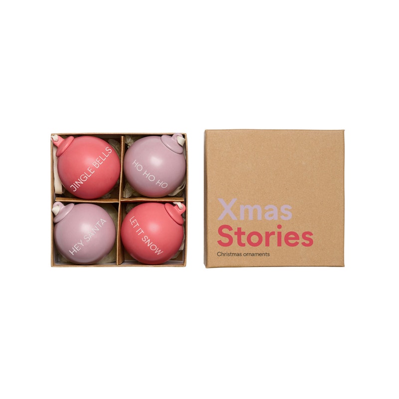 Xmas Stories Julgranskulor 4 cm 4-pack, Rosa