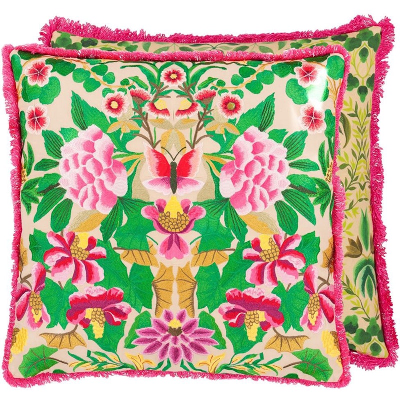 Ikebana Damask Embroidered Kudde 50x50 cm, Fuchsia