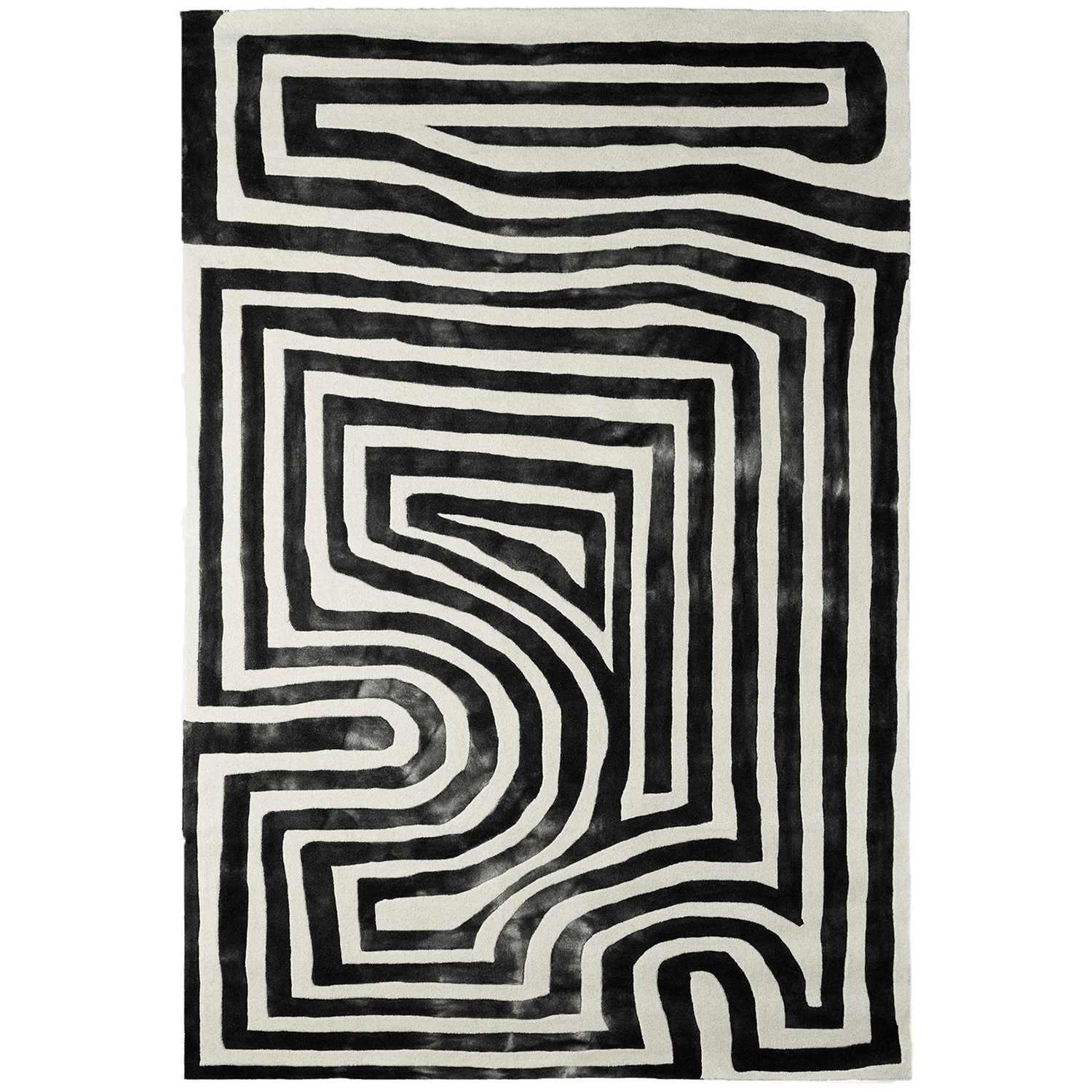 Dusty Deco Psychedelic Labyrinth Rug - Mönstrade mattor Ull Charcoal
