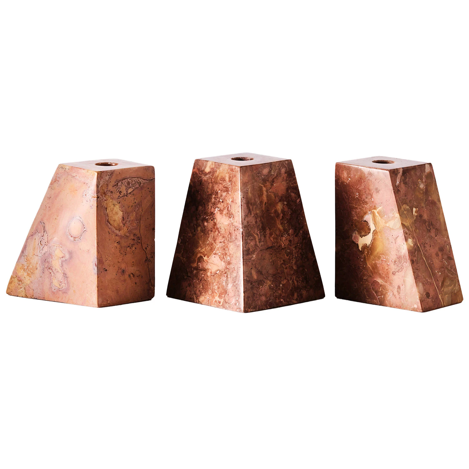 Dusty Deco Pyramid Ljusstakar 3 Delar - Ljuslyktor Marmor R&ouml;d