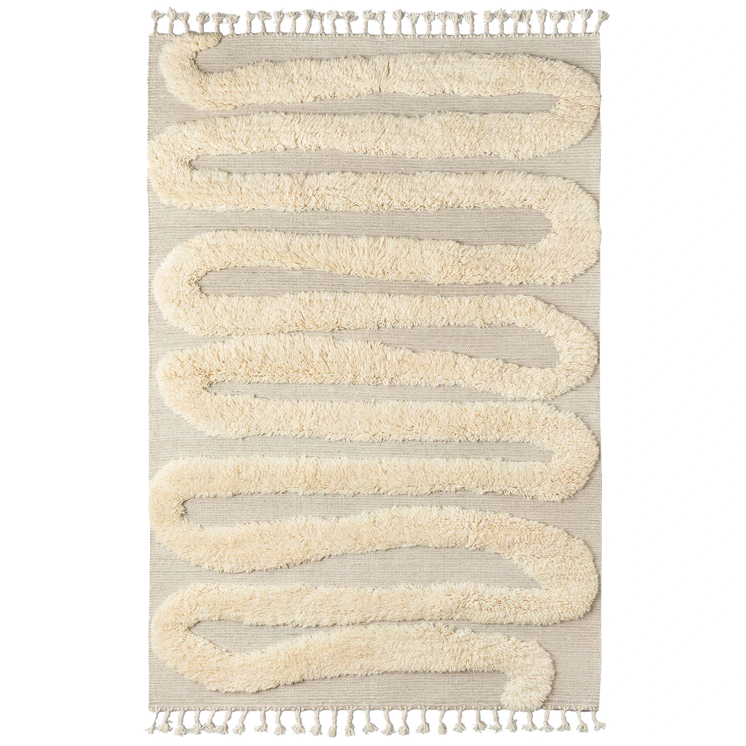 Dusty Deco Snake Rya Rug Off White - Mönstrade mattor Ull Off-White