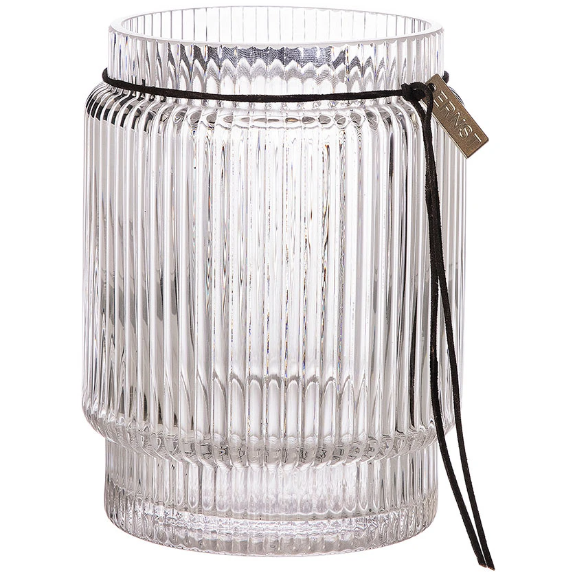 Ernst vas / Ljuslykta Med R&auml;fflad Struktur H10,8 Cm - Vaser Glas Klar