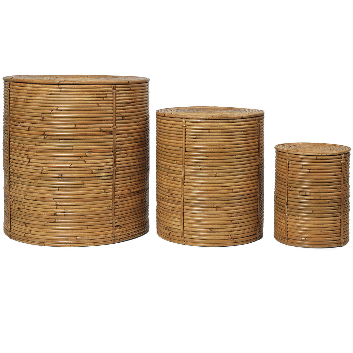 Ferm Living Column Förvaring Large: H: 43 x Ø: 40 Cm Medium: H: 34 x Ø: 30 Cm Small: H: 25 x Ø: 20 Cm 3-pack - Korgar Rotting Natural Stained