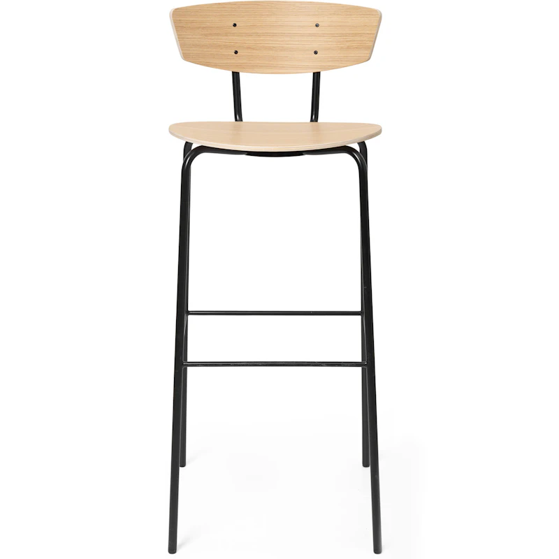 Herman Barstol Med Fotstöd H96 cm, Vitoljad Ek / Svart med fotstöd.