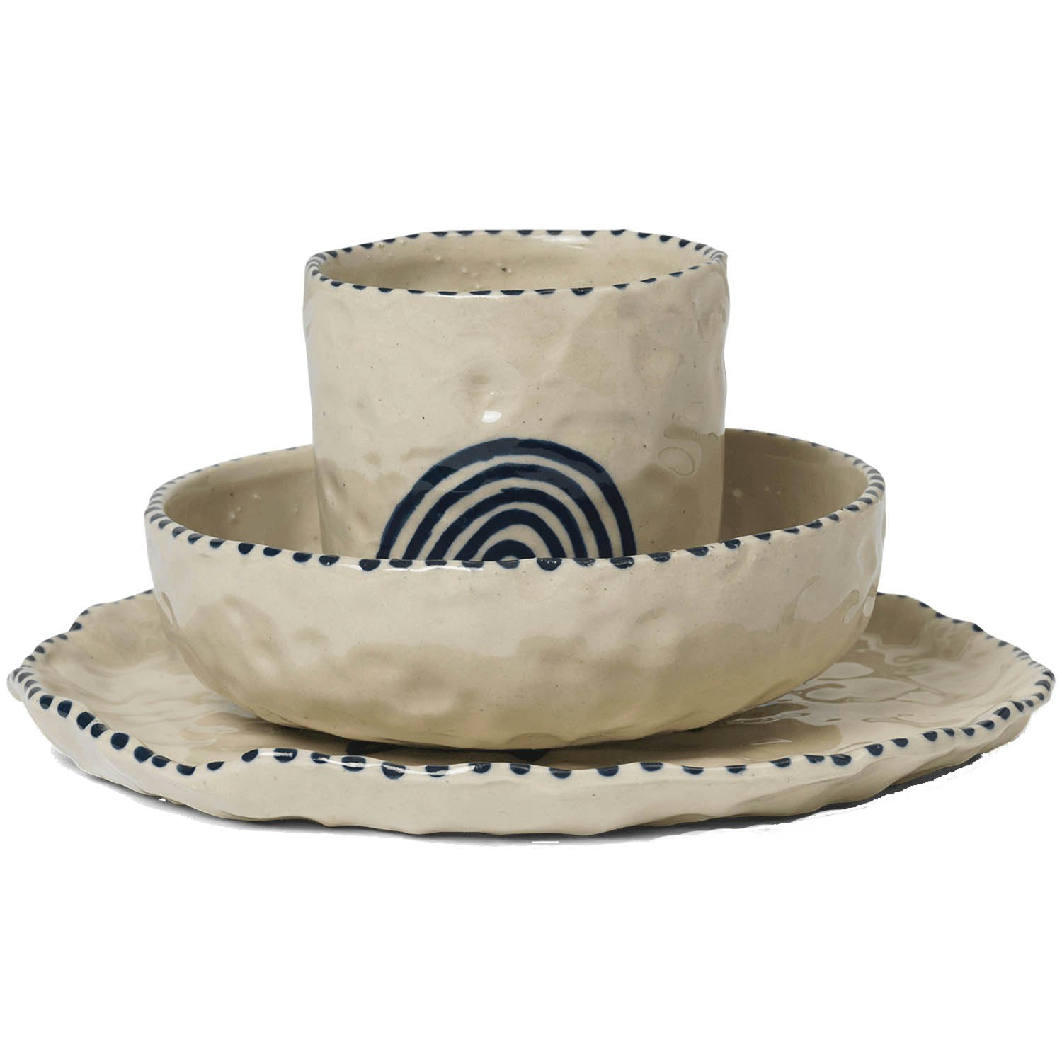 Ferm Living Naive Servis 3 Delar Deep Blue - &Ouml;vriga Tallrikar & Fat Stengods Djupbl&aring;