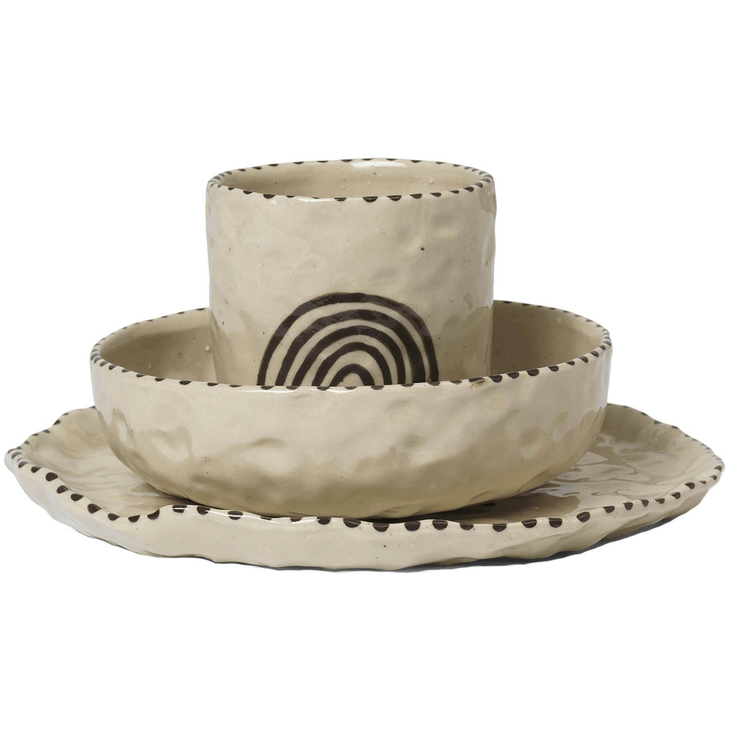 Ferm Living Naive Servis 3 Delar - &Ouml;vriga Tallrikar & Fat Stengods R&ouml;dbrun