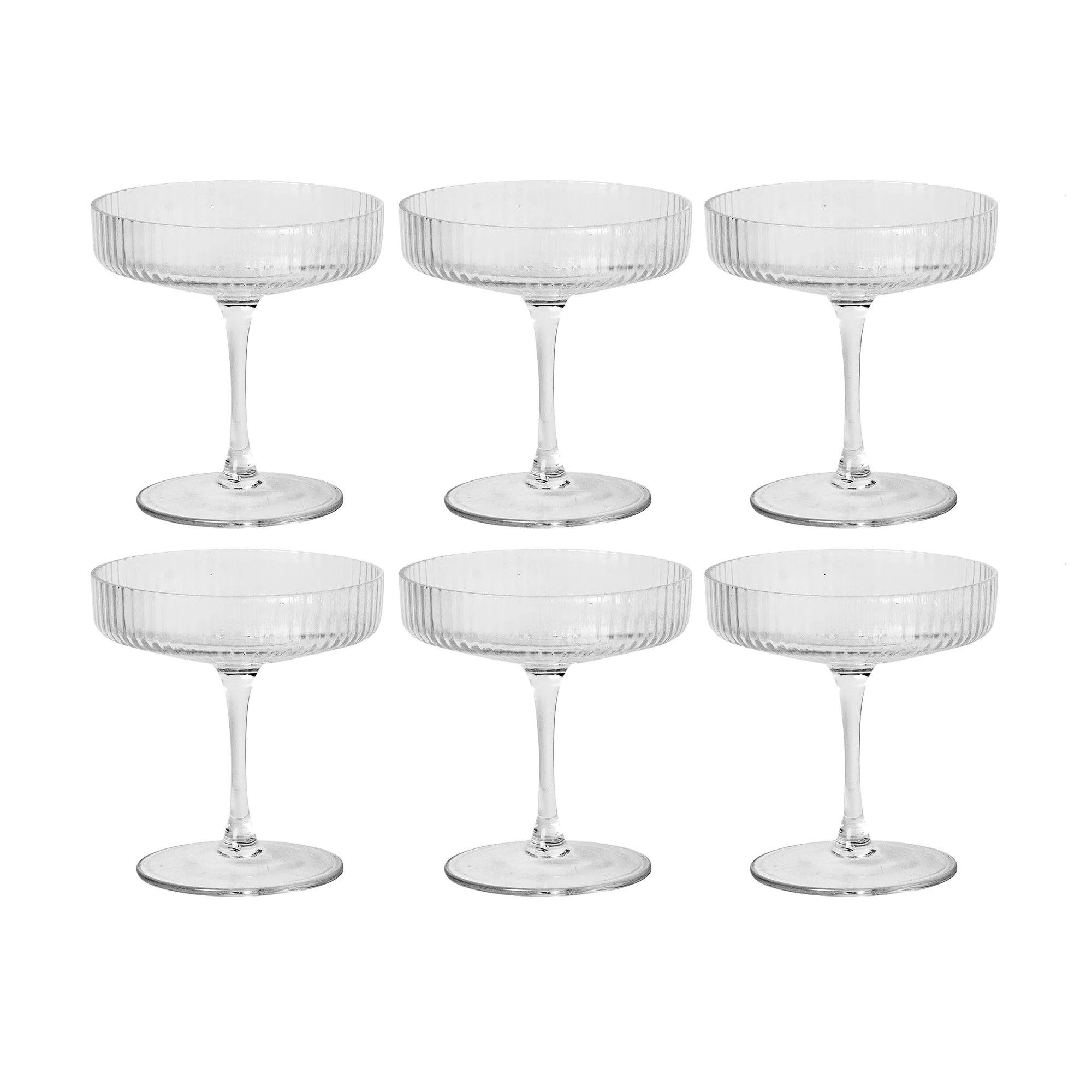 Ferm Living Ripple Champagnekupa 6-pack - Champagneglas Munbl&aring;st Glas Klar