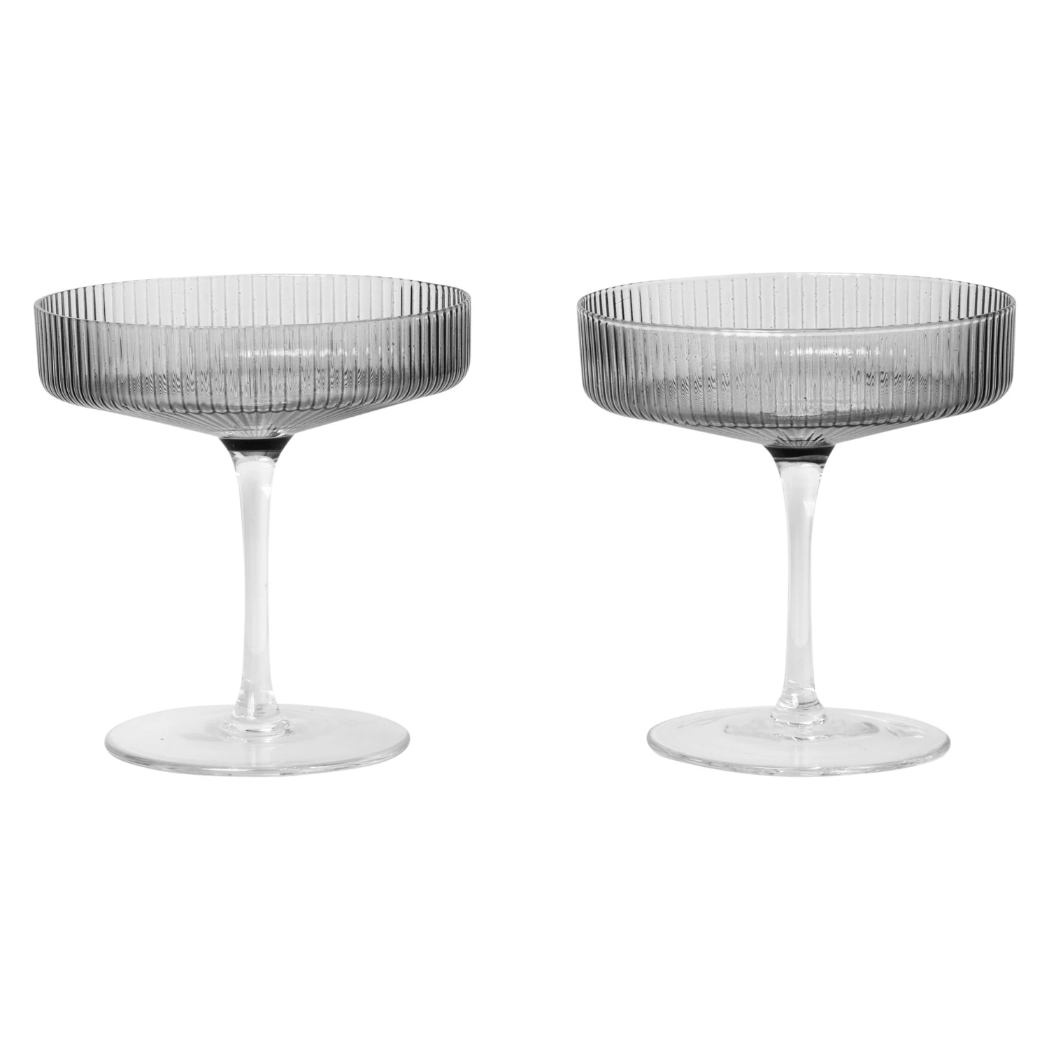 Ferm Living Ripple Champagnekupa 2-pack Smoked Grey - Champagneglas Munbl&aring;st Glas R&ouml;kgr&aring;