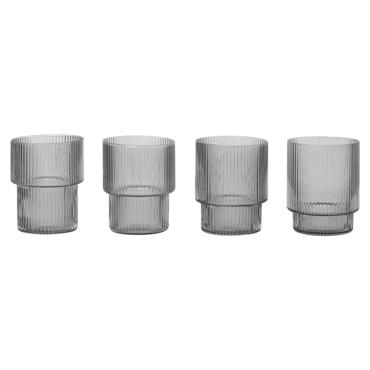 ferm living ripple glas 4-pack 20 cl smoked grey - dricksglas munblåst glas rökgrå
