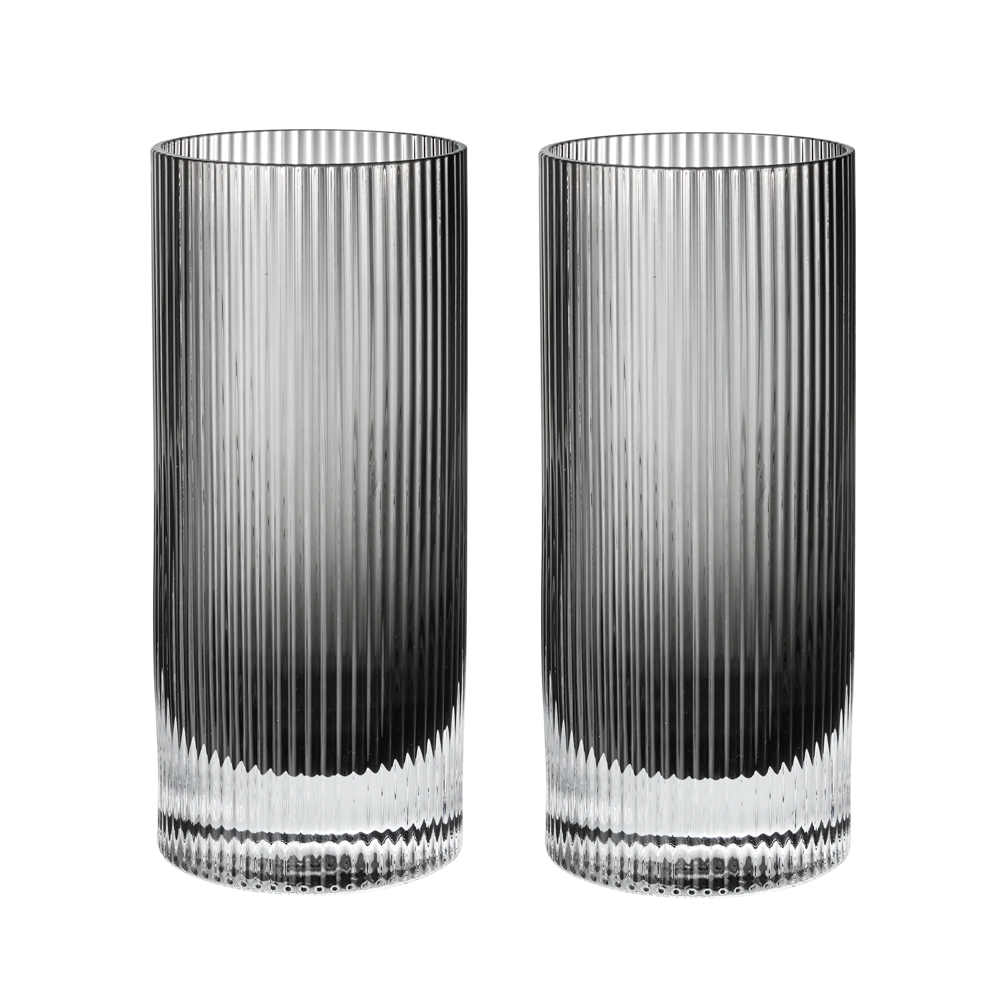 Ferm Living Ripple Highballglas 2-pack - Highballglas & Longdrinkglas Munbl&aring;st Glas Smokey Grey