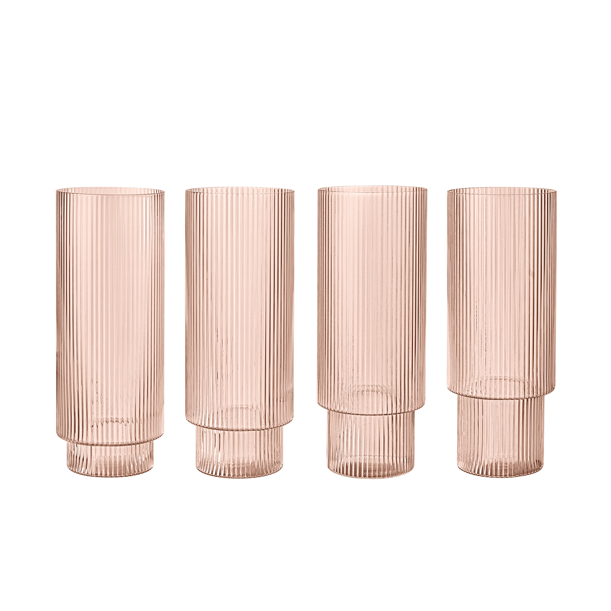 Ferm Living Ripple Longdrinkglas 4-pack - Highballglas & Longdrinkglas Munbl&aring;st Glas Blush