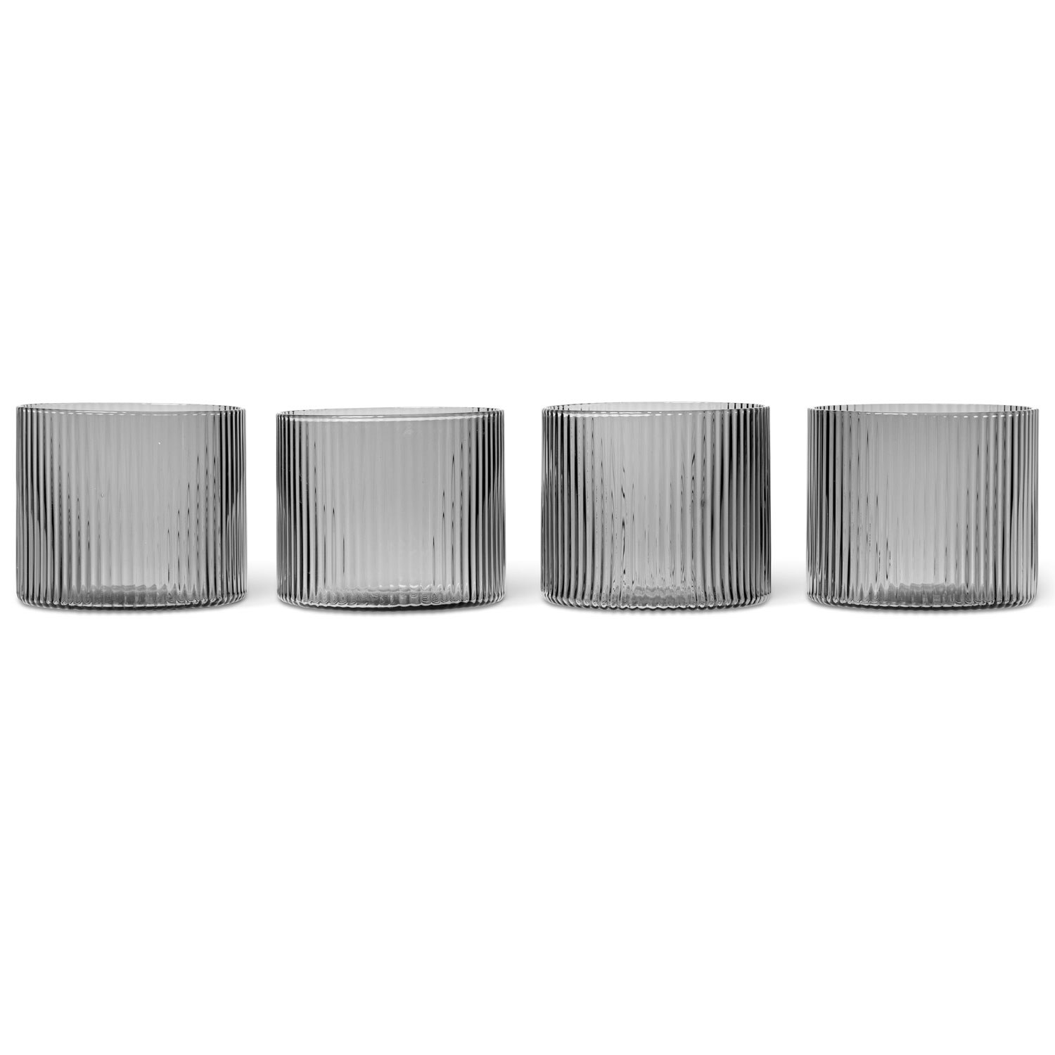ferm living ripple low dricksglas 4-pack - dricksglas munblåst glas rökgrå