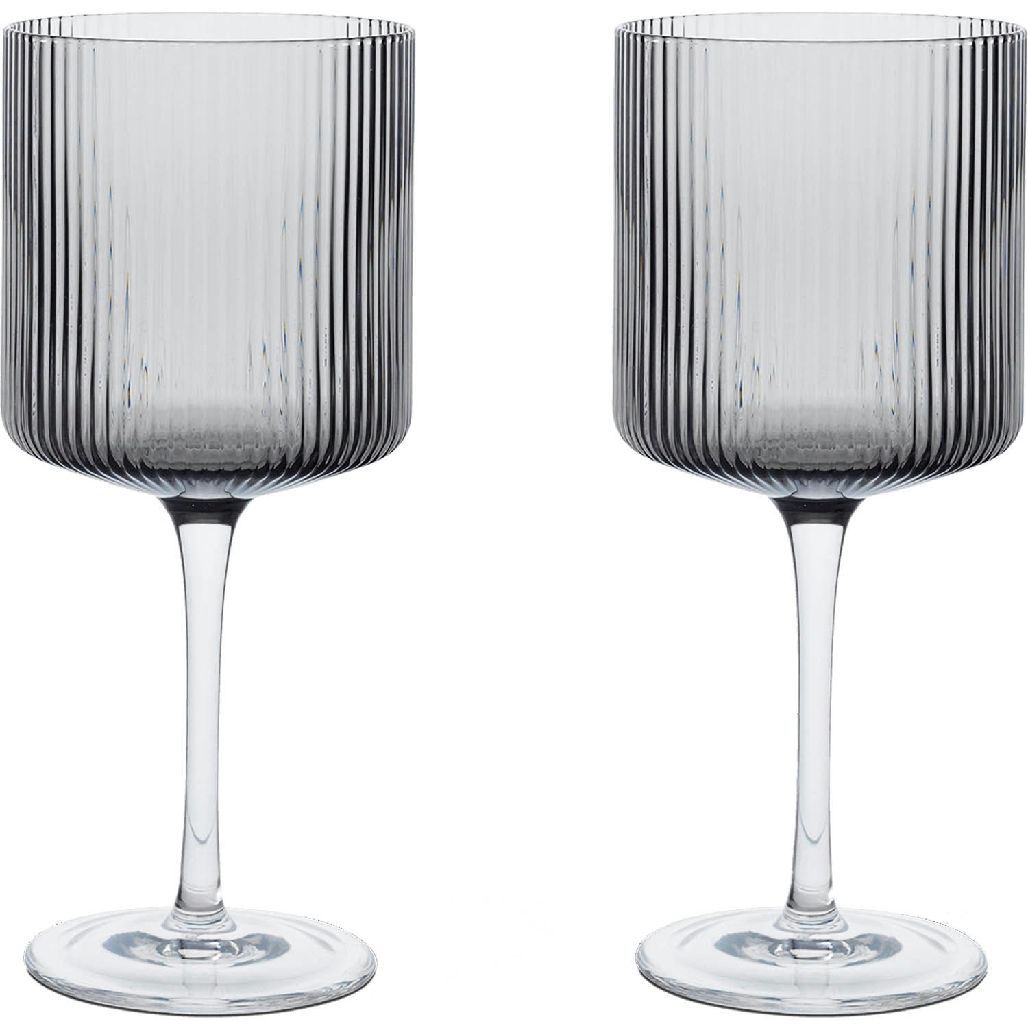 Ferm Living Ripple R&ouml;dvins 2-pack Smoked Grey - Vinglas Glas R&ouml;kgr&aring;